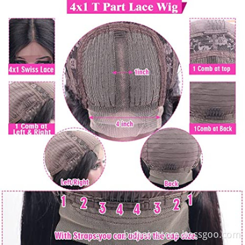 4x1T Front Lace Wig Straight Hair Brazilian Real Hair Lace Closing Wig, Suitable for Women 150% Density Natural Color Hair